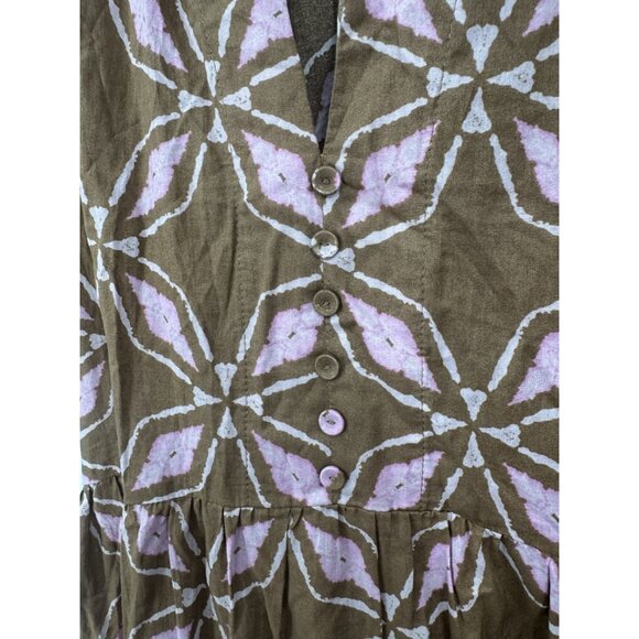 Pinch Printed Midi Dress Women Large Brown Prairie Peasant Boho Cottage Milkmaid - Picture 7 of 12